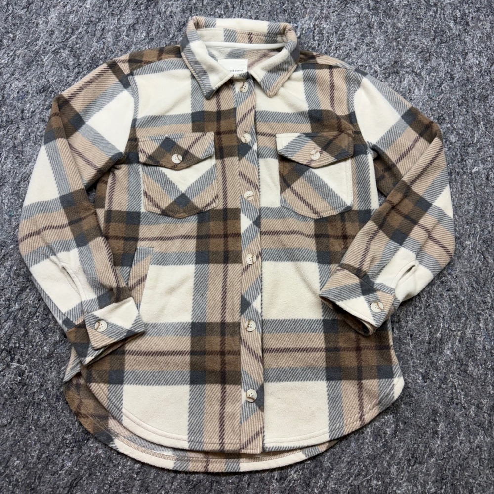 Thread‎ & Supply Brown Plaid Fleece Shacket XS J7711PFKND Button Front Jacket